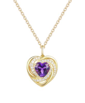 Lab-Grown Ruby (1.1 ct. t.w.) and White Sapphire (0.03) Heart Pendant Necklace in 14k Gold Over Sterling Silver (Also Available in Amethyst)