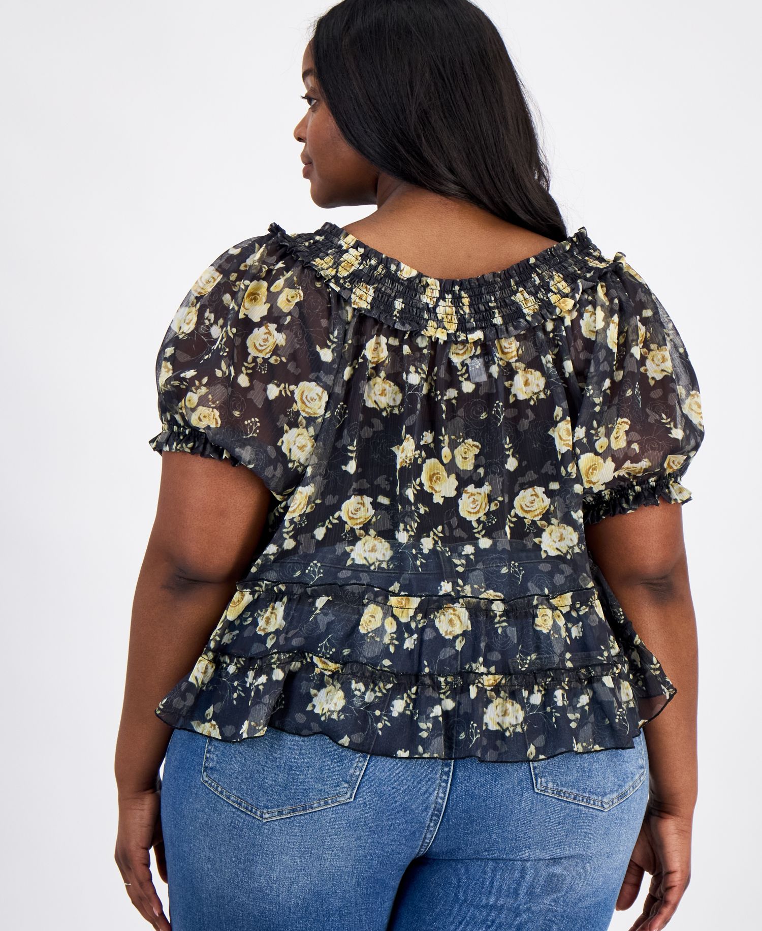 Trendy Plus Size Tie-Front Puff-Sleeve Top