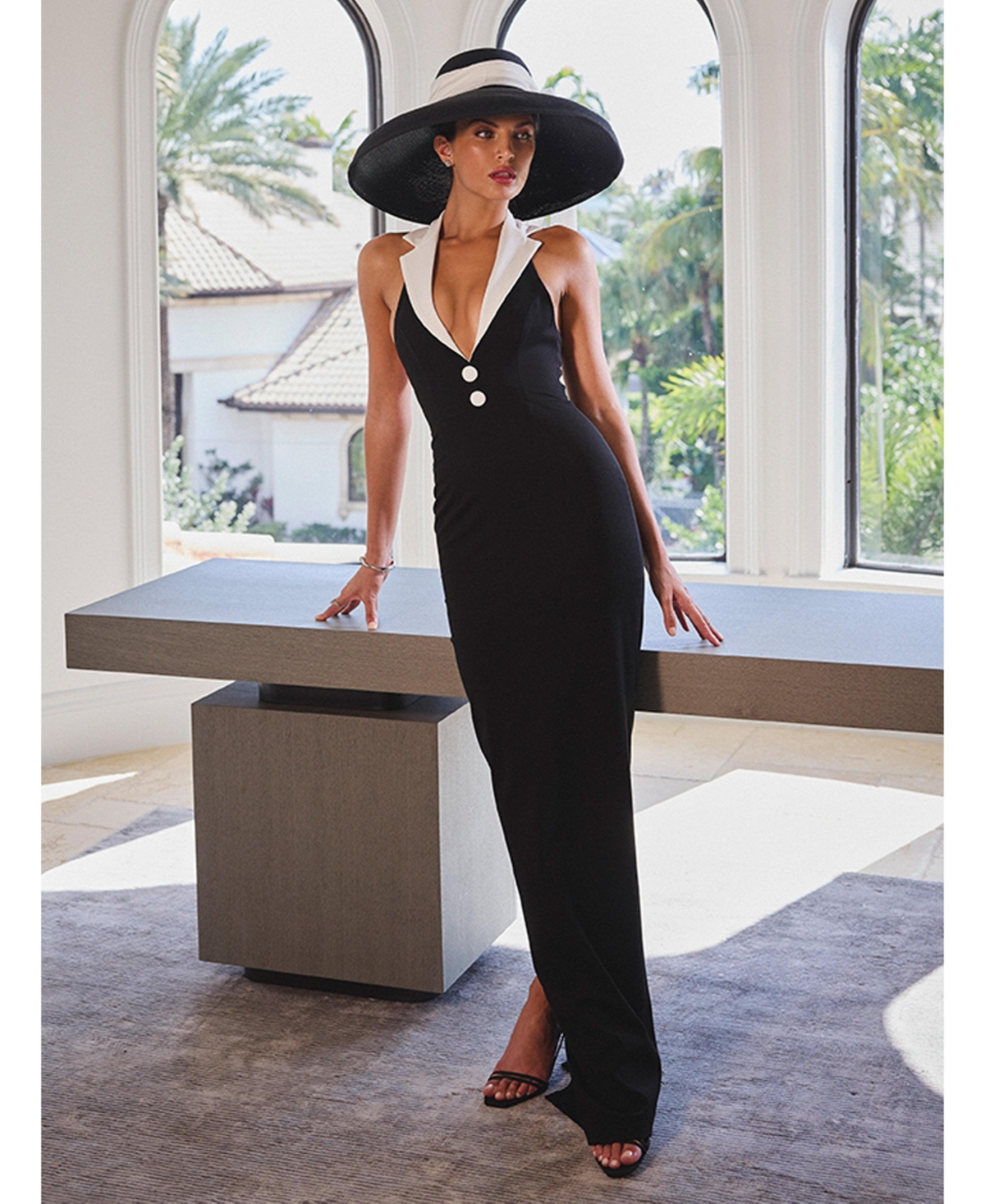 Miss Circle Women's Raelyn Black and White Business Casual Maxi Dress