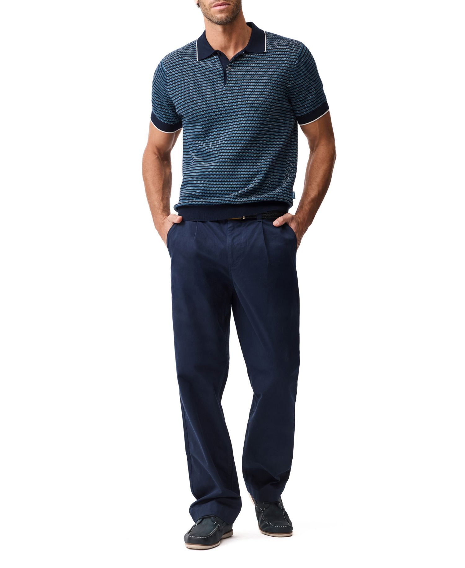 Rodd Gunn Men's Oyster Island Cotton Striped Knit Polo Shirt