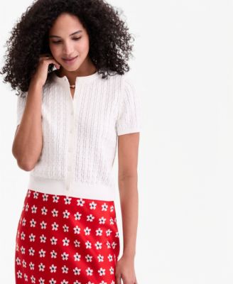 Women's Short Sleeve Cable-Knit Cardigan