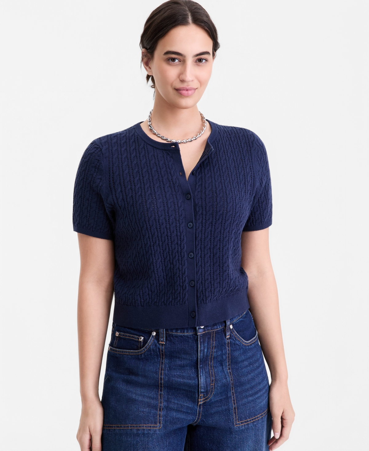 On 34th Women's Short Sleeve Cable-Knit Cardigan, Macy's Exclusive