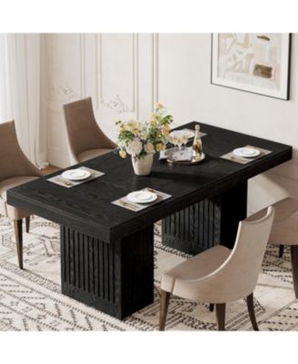 Dining Table for 4-6 People, 63 Inch Modern Rectangle Kitchen Table with Pedestal Base, Large Dinner Furniture, Black