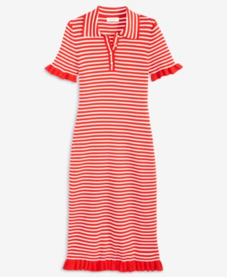 Women's Ruffle-Trim Knit Midi Sweater Dress