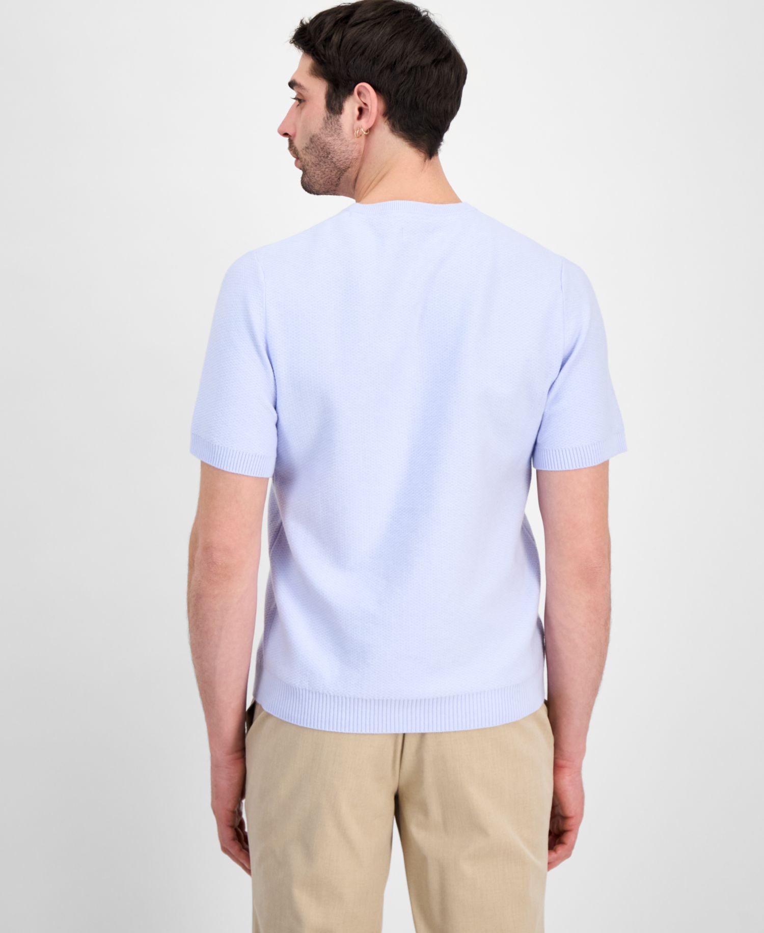 Men's Oversized Piqu&eacute; Knit Short-Sleeve Sweater