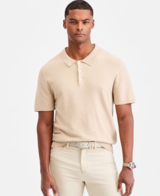 Men's Basketweave Short-Sleeve Polo Sweater