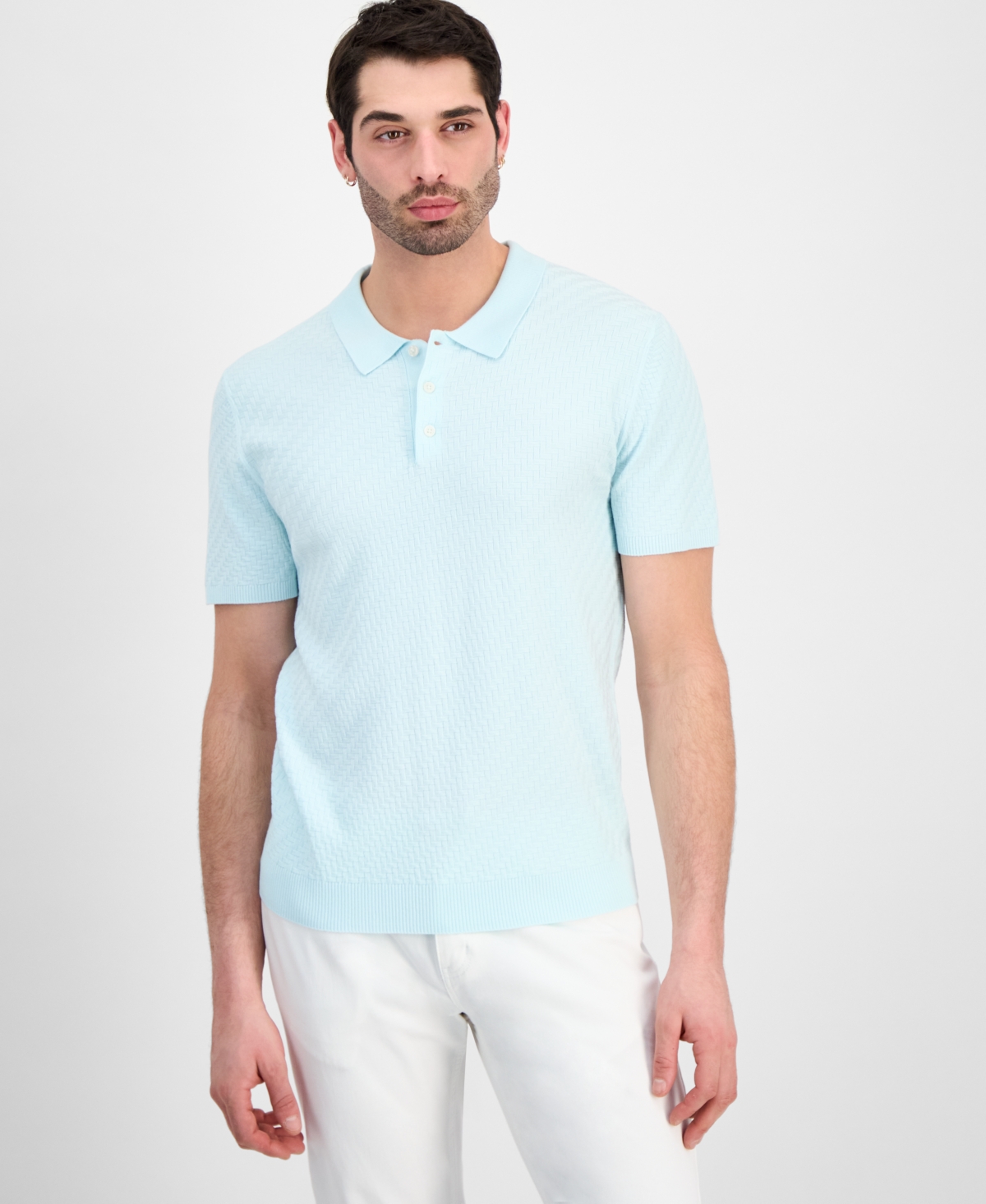 Alfani Men's Basketweave Short-Sleeve Polo Sweater, Macy's Exclusive