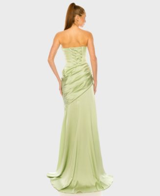 Juniors' Strapless Front Drape Neck Ball Gown
