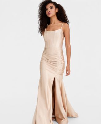 Juniors' Sleeveless Glitter-Knit Gown