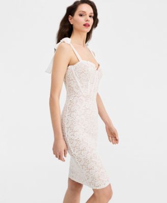 Juniors' Lace Corset Sleeve Slim Midi Dress