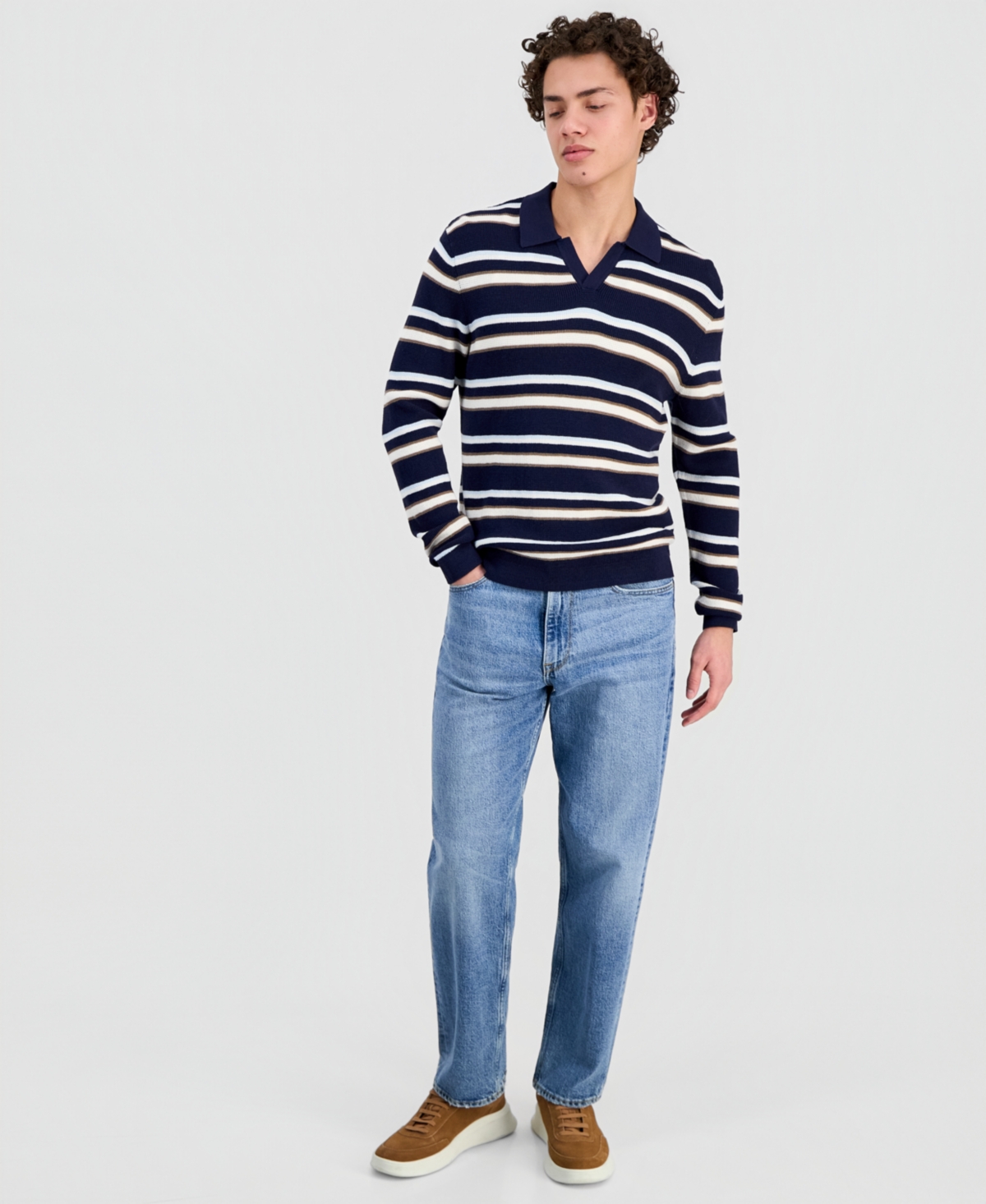 Guess Men's Stanton Striped Polo Sweater
