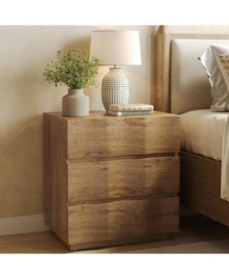 Fluted Nightstand Set of 2, Side Table with 3 Drawers, Farmhouse Bedside Table, Wood Nightstand, Bedroom Dresser, Rustic Wood End Table