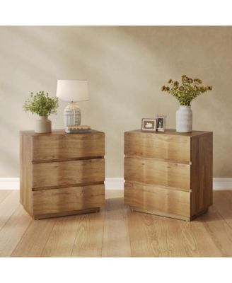 Fluted Nightstand Set of 2, Side Table with 3 Drawers, Farmhouse Bedside Table, Wood Nightstand, Bedroom Dresser, Rustic Wood End Table