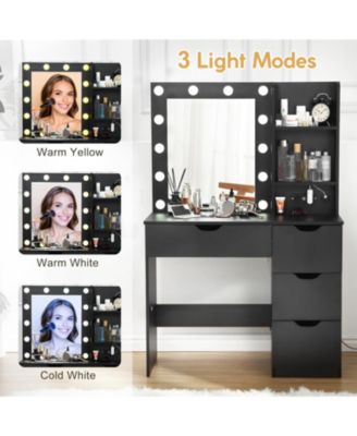 Modern Vanity Makeup Desk  Vanity Mirror Built-in Lights 4 Drawers for Bedrooms, Apartments, Easy to Assemble