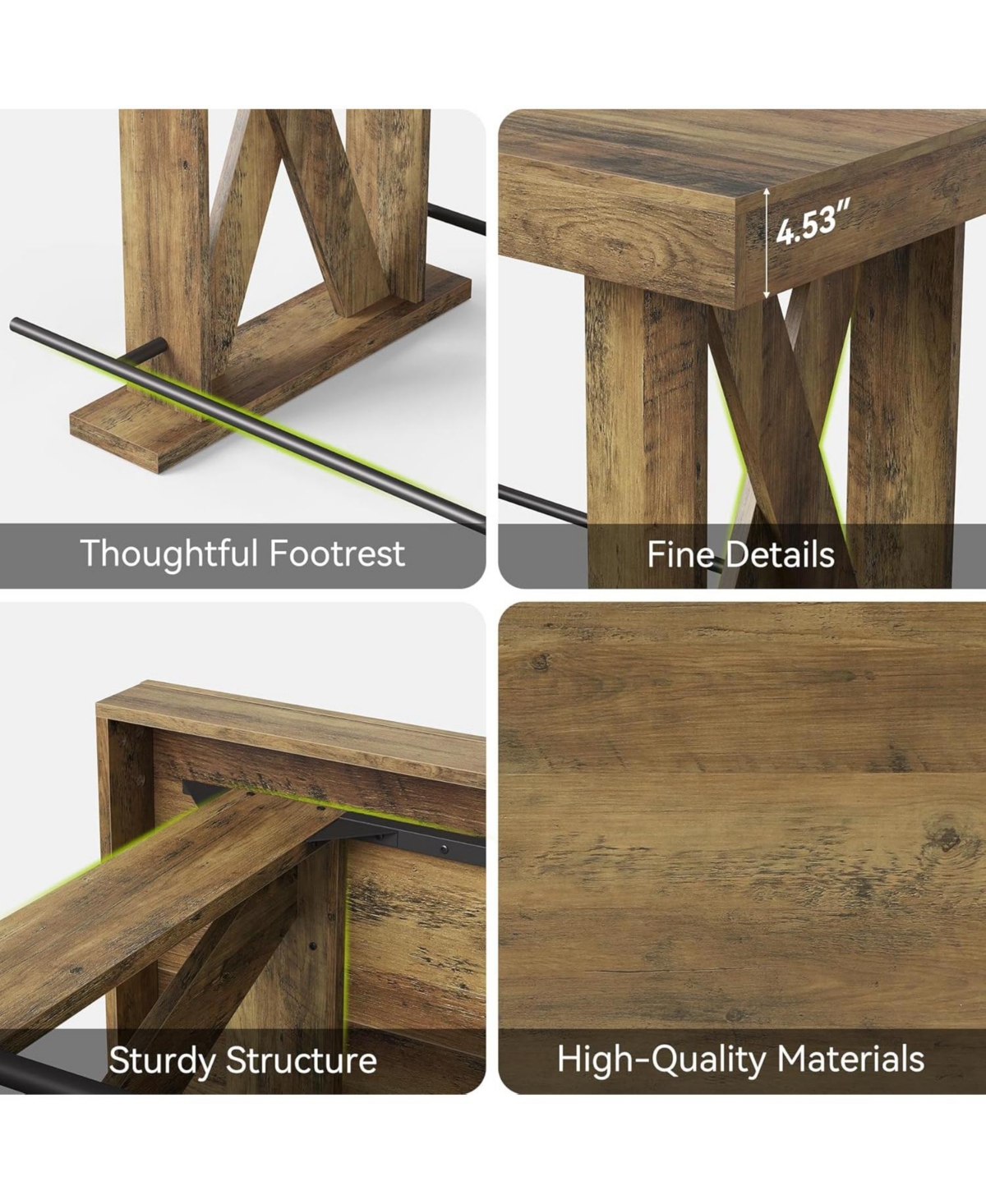 Tribesigns 63-Inch Industrial Bar Table with Metal Footrest, Kitchen Pub Table with Sturdy and Heavy Duty X-Base