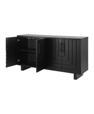 Modern 4-door storage cabinet with ash veneer and Black finish