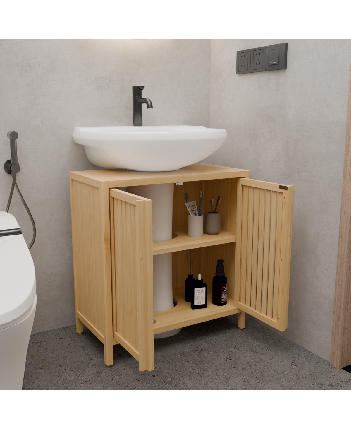 Streamdale Furniture Natural bamboo large capacity basin cabinet
