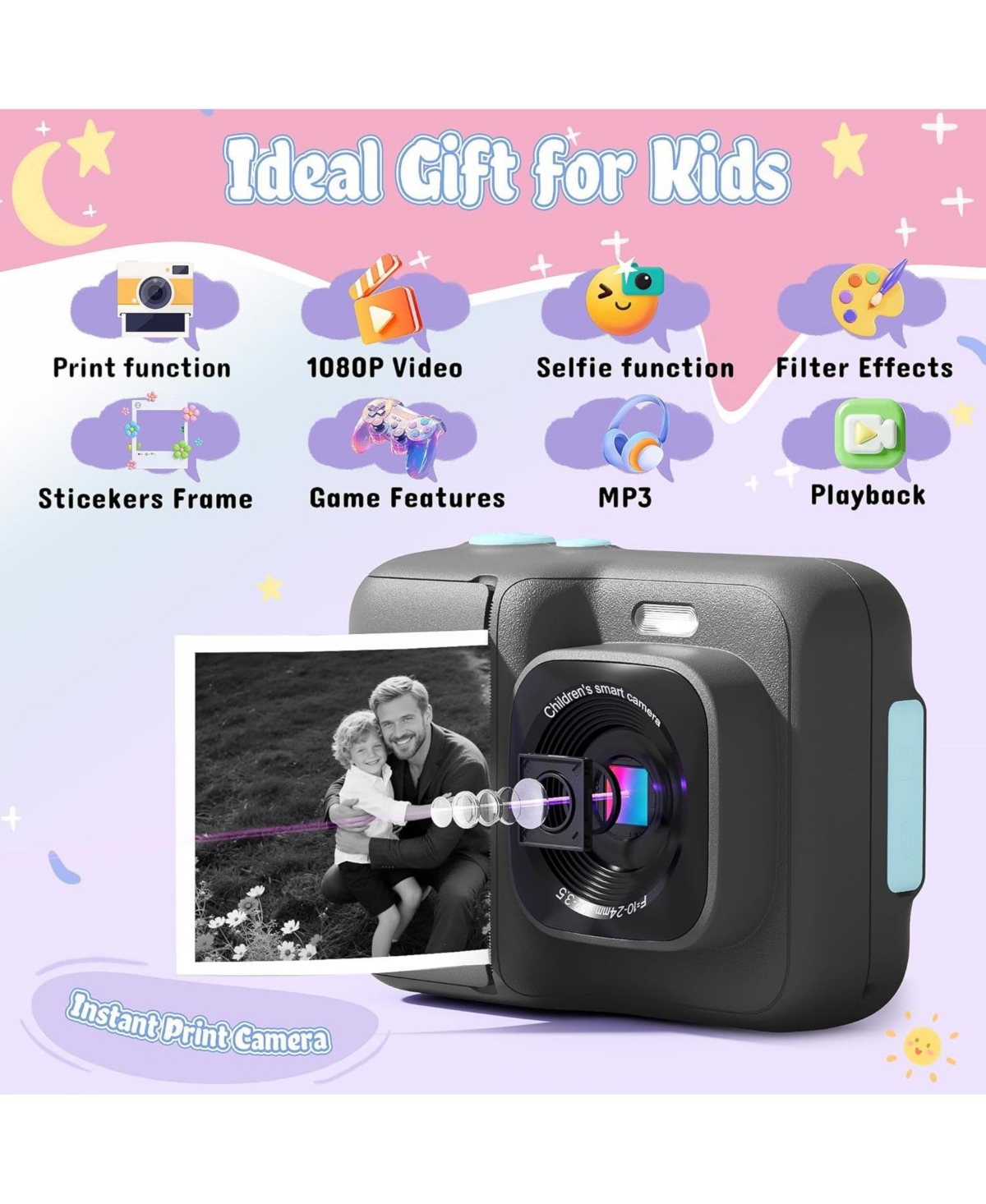 Swifint Kids Instant Print Camera, 1080P Digital Camera with 32GB Sd Card & 3 Paper Rolls. Christmas Birthday Gift