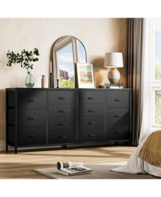 63" Dresser TV Stand with 14 Fabric Drawers Built in USB Ports Wide Multi Functional Storage Unit for 75" TVs