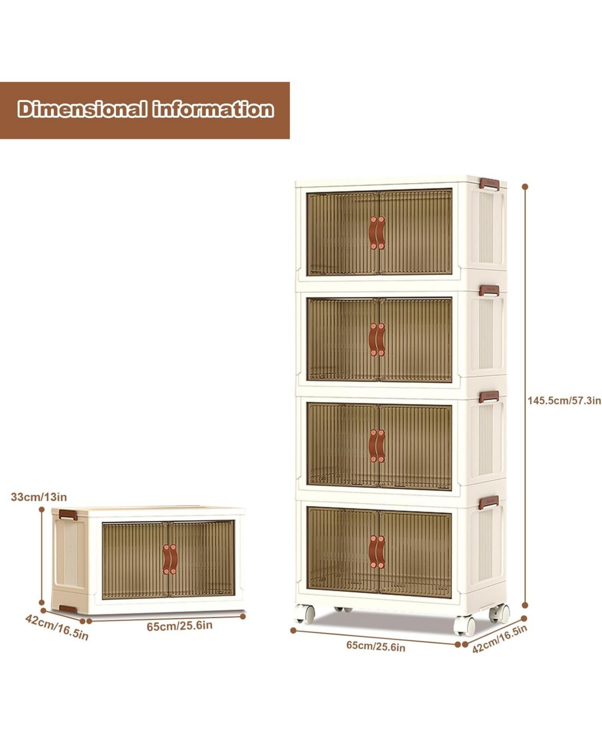 gaomon 4 Tier Foldable Collapsible Storage Cabinet, Plastic Storage Cabinet With Magnetic Doors & Wheels, Organization and Storage Boxes for Craft