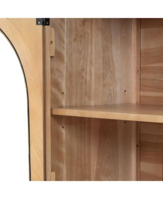 Natural Wood 4-Door Sideboard Buffet with Glass Doors & Adjustable Shelves