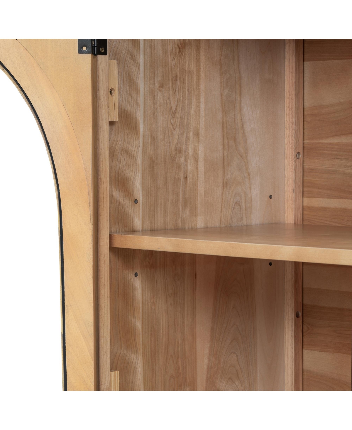 Streamdale Furniture Natural Wood 4-Door Sideboard Buffet with Glass Doors & Adjustable Shelves