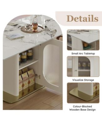 63" Modern Dining Table w/ Storage, Sintered Stone Top, Golden Wood Base