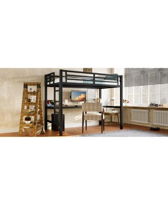 Metal Loft Bed with Power Outlet & LED Light, Black