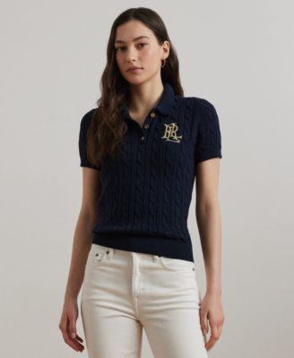 Petite Cable-Knit Polo Sweater