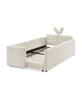 Twin Size Upholstered Platform Bed with Rabbit Ear Headboard