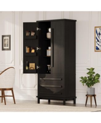 70" Black Kitchen Pantry Cabinet with 2 Shelves, 6 Doors, 3 Drawers