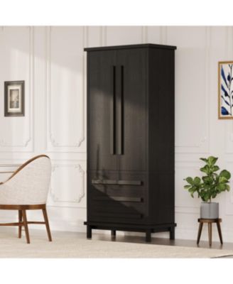 70" Black Kitchen Pantry Cabinet with 2 Shelves, 6 Doors, 3 Drawers