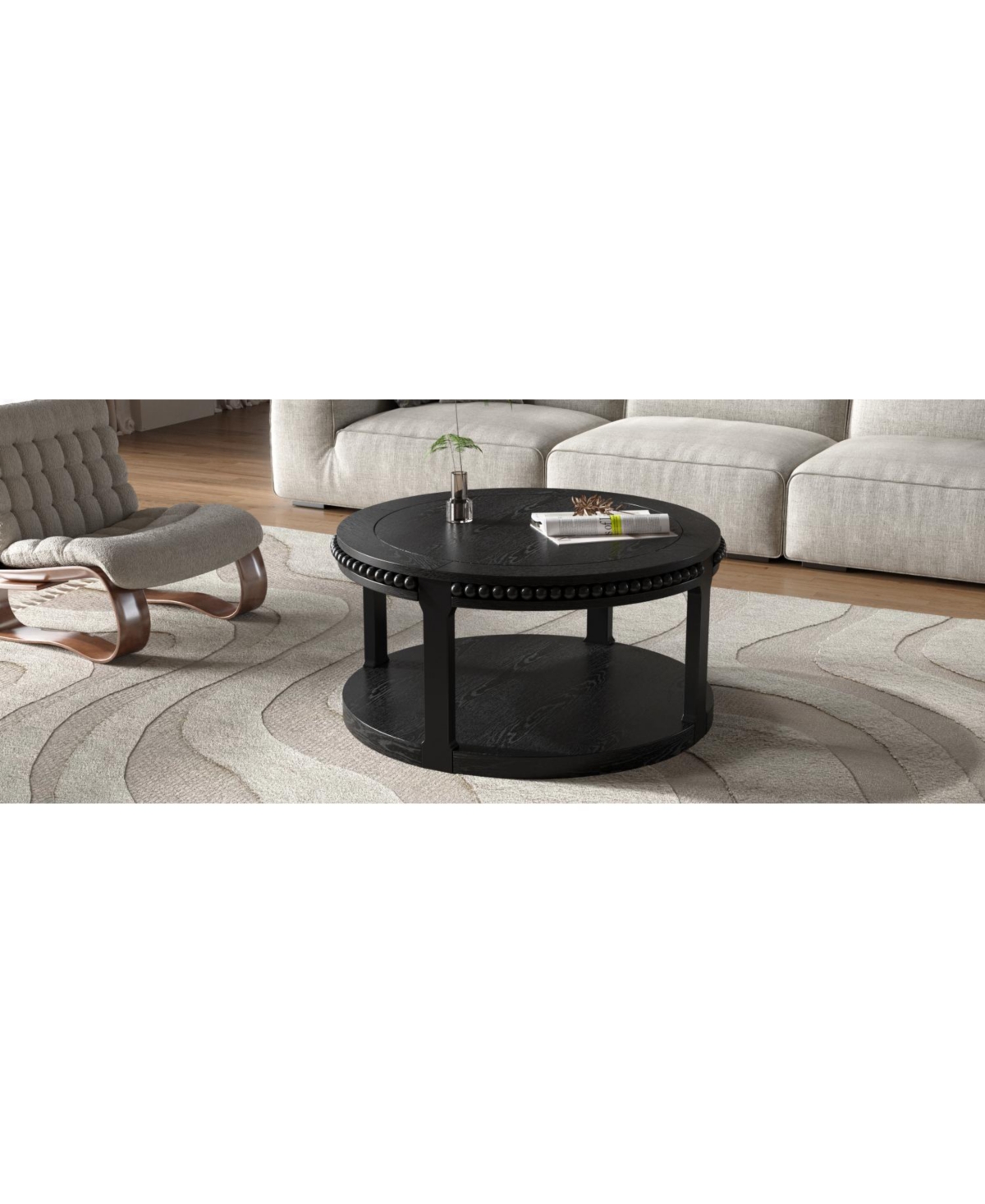 Streamdale Furniture 31.5" Round Wood Coffee Table - 2-Tier Rustic Shelf