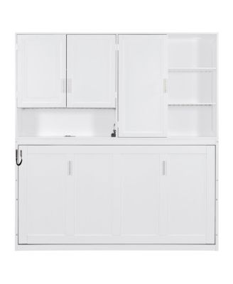 Twin Size Wall Murphy Bed with Cabinet, Shelves, Light & USB