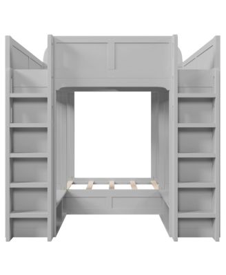 Triple Bunk Bed with Storage Shelves and Hooks