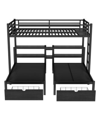 Over Twin & Twin Triple Bunk Bed with Drawers & USB