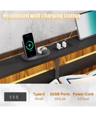 Full Size Metal Platform Bed Frame w/ USB, LED Lights, No Box Spring