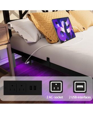 Full Size Floating Bed Frame with Headboard, USB & LED Lights