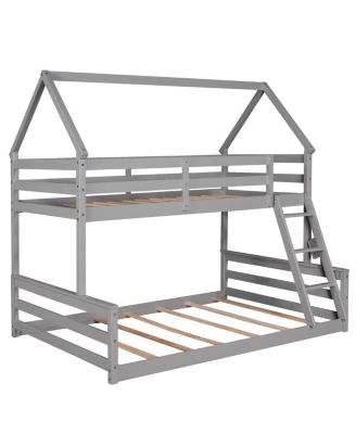 Twin over Full House Bunk Bed with Built-in Ladder