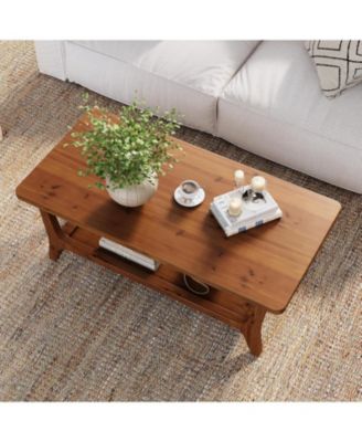 Solid Wood Coffee Table, 47-Inch Living Room Center Table with Shelf, 2-Tier, Smooth Corners, Child-Friendly, Easy Assembly