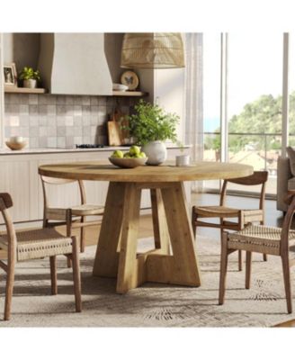 Solid Wood Round Dining Table, 47" Farmhouse Kitchen Table for 4-6, Wooden Circle Dinner Table 