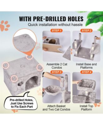 68.5" Cat Tower with Cat Condos Scratching Post in Light Grey