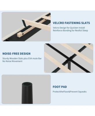 Platform Bed Frame with USB Charging Station, Corduroy Upholstered Headboard, No Box Spring Needed