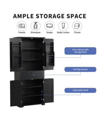 Bathroom Storage Cabinet with Doors and Drawer, Multiple Storage Space, Adjustable Shelf, Black