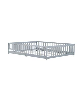 Queen Floor Bed with Fence & Guardrails