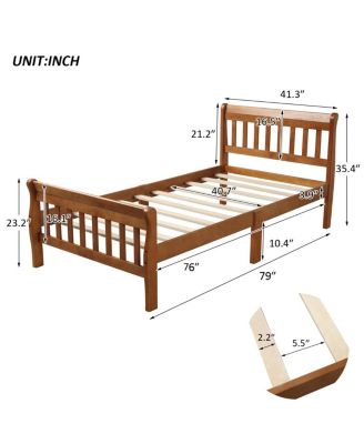 Wood Platform Bed Twin Sleigh Bed Frame with Headboard/Footboard