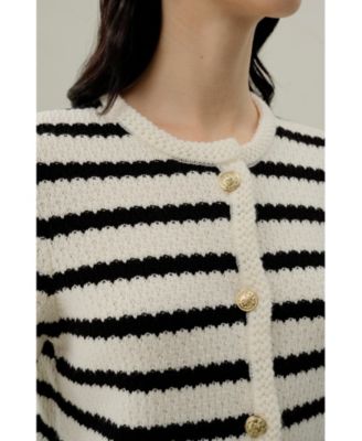 Women's Stripped Crochet Washable-Wool Cardigan