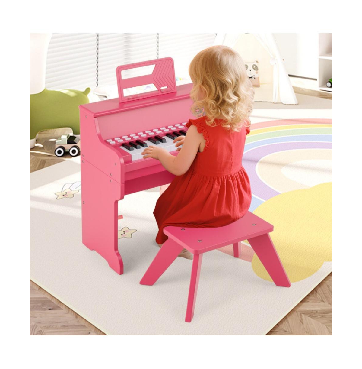 Hongge Kids Digital Piano Keyboard with Lighted Teaching Mode and Bench for Musical Learning