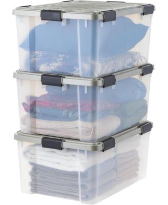 USA 60 Qt Storage Bins with Gasket Seal Lid, Clear/Chrome, 3Pk