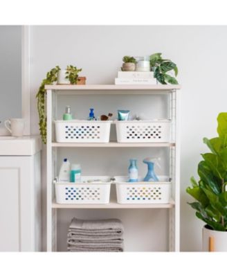 USA Medium Plastic Basket Storage, 4Pk, White